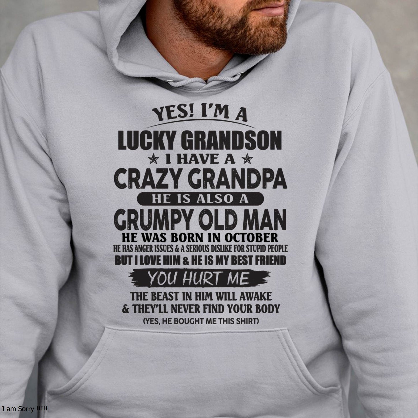 OCTOBER - LUCKY GRANDSON OF CRAZY GRANDPA -  PERFECT GIFT FROM GRANDPA - NINA10 (SKU12-145-10)