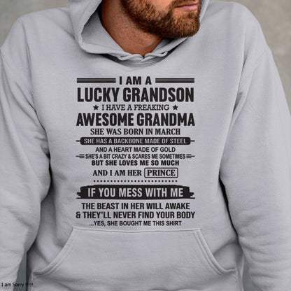I Am A Lucky Grandson T-Shirt – Birthday Gift From March Grandma / Woman - NINA03 (SKU11-29-03)