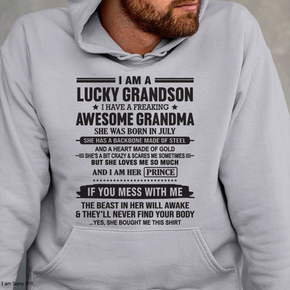 I Am A Lucky Grandson T-Shirt – Birthday Gift From July Grandma / Woman - NINA07 (SKU11-29-07)
