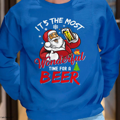 Funny Christmas Santa Claus Drinking Beer Wonderful Time T-Shirt - Christmas Unisex T-Shirt/Hoodie/Sweatshirt - NINA00