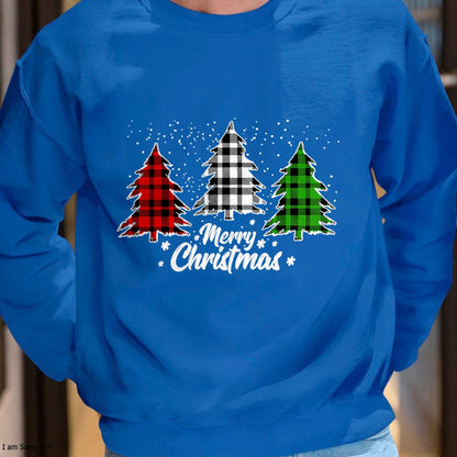 Merry Christmas Tree Xmas Buffalo Plaid Red White Green T-Shirt - Christmas Unisex T-Shirt/Hoodie/Sweatshirt - NINA00