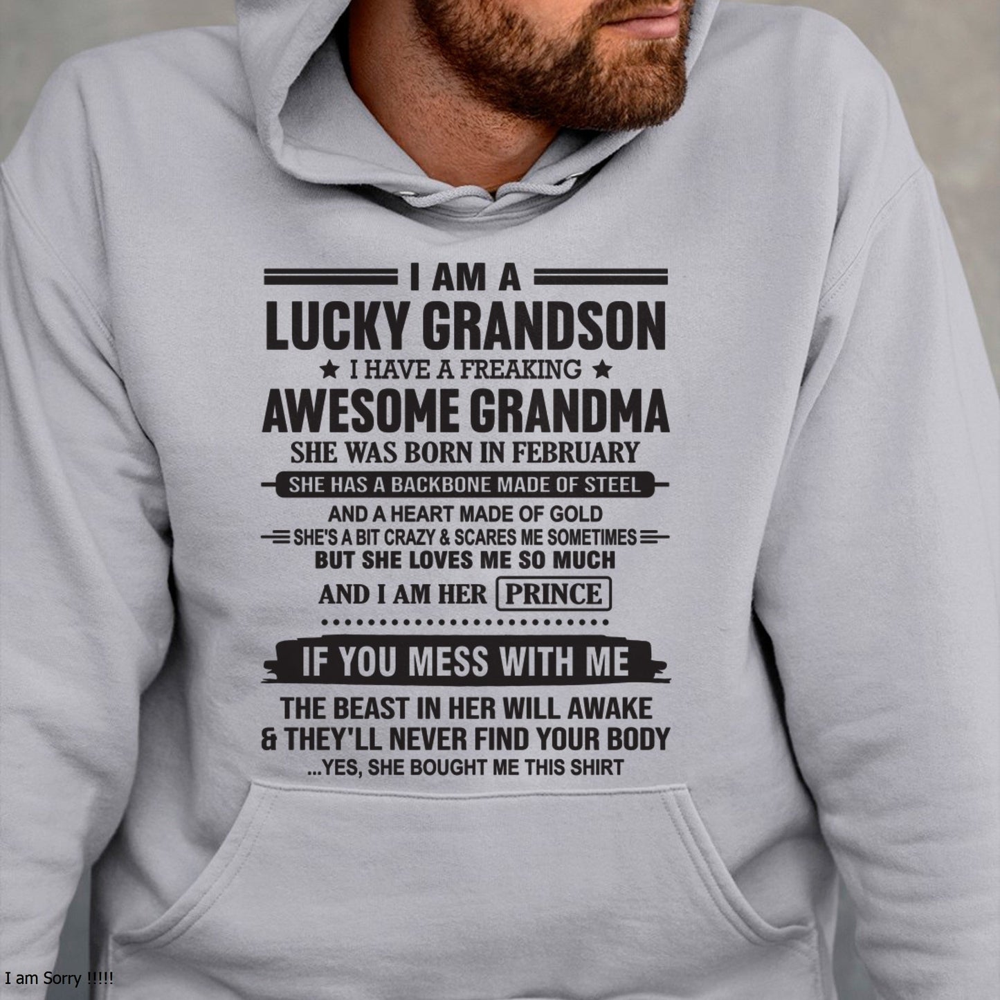 I Am A Lucky Grandson T-Shirt – Birthday Gift From February Grandma / Woman - NINA02 (SKU11-29-02)
