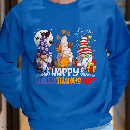 HalloThanksMas Gnomes Halloween Thanksgiving Christmas Happy T-Shirt - Christmas Unisex T-Shirt/Hoodie/Sweatshirt - NINA00