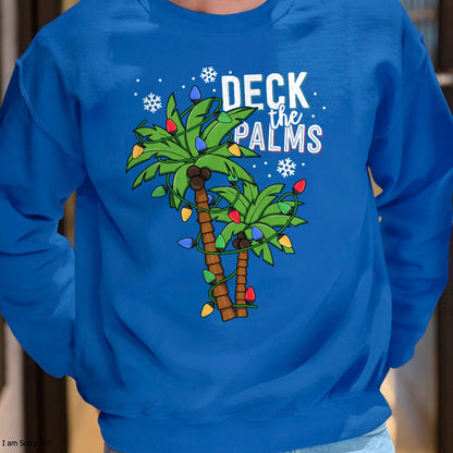 Deck The Palms Tropical Hawaii Christmas Palm Tree Lights T-Shirt - Christmas Unisex T-Shirt/Hoodie/Sweatshirt - NINA00