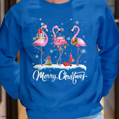 Merry Christmas Hat Santa Flamingo Light Christmas NINA T-Shirt - Christmas Unisex T-Shirt/Hoodie/Sweatshirt - NINA00