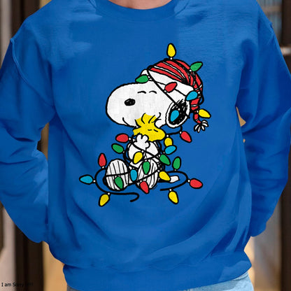Christmas Shirts for Family, Funny christmas shirts, Christmas Unisex T-Shirt/Hoodie/Sweatshirt HLT00 - Peanuts - Snoopy Woodstock Christmas Lights T-Shirt