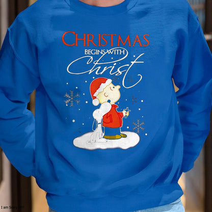 Christmas Shirts for Family, Funny christmas shirts, Christmas Unisex T-Shirt/Hoodie/Sweatshirt HLT00 - Christmas - Christmas Begins With Christ Xmas Gift Holiday costume T-Shirt