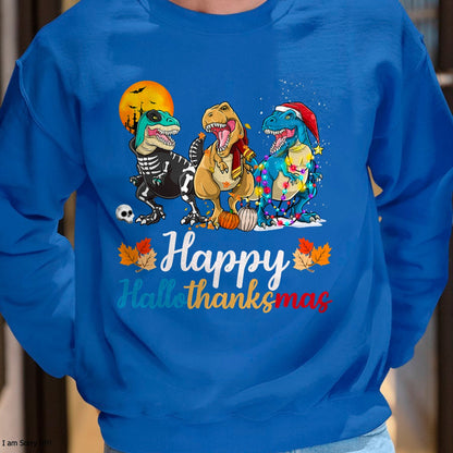 Christmas Shirts for Family, Funny christmas shirts, Christmas Unisex T-Shirt/Hoodie/Sweatshirt HLT00 - Halloween Thanksgiving Christmas Happy HalloThanksMas T rex T-Shirt