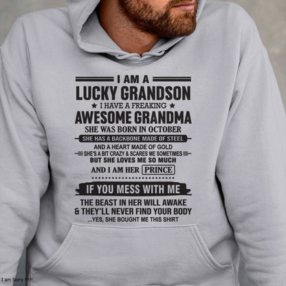 I Am A Lucky Grandson T-Shirt – Birthday Gift From October Grandma / Woman - NINA10 (SKU11-29-10)
