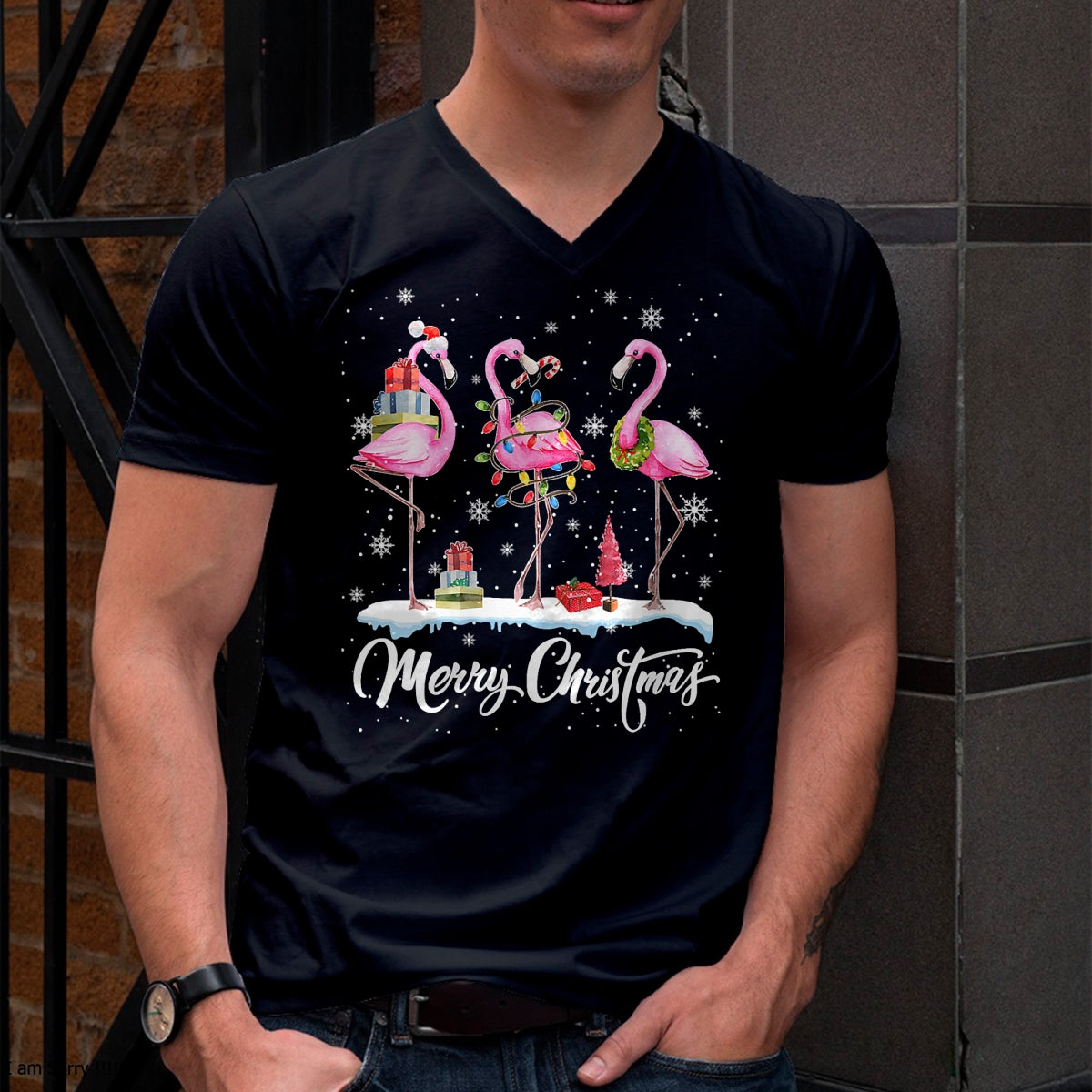 Merry Christmas Hat Santa Flamingo Light Christmas NINA T-Shirt - Christmas Unisex T-Shirt/Hoodie/Sweatshirt - NINA00