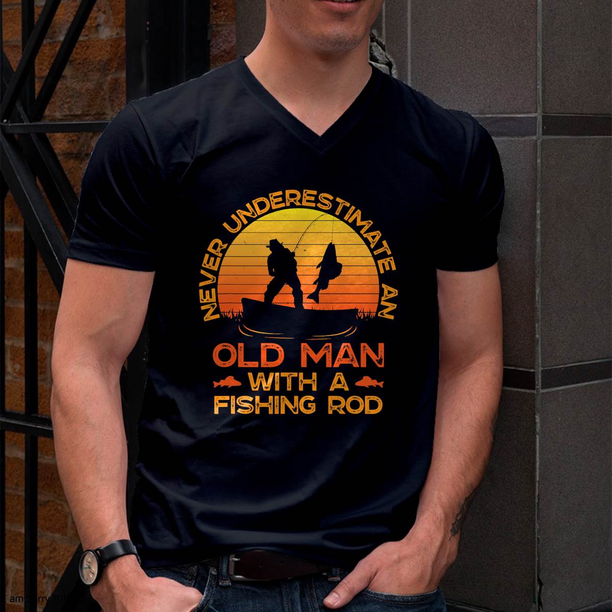 Never Underestimate an Old Man with A Fishing Rod Fisherman T-Shirt