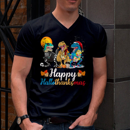 Halloween Thanksgiving Christmas Happy HalloThanksMas T rex T-Shirt - Christmas Unisex T-Shirt/Hoodie/Sweatshirt - NINA00