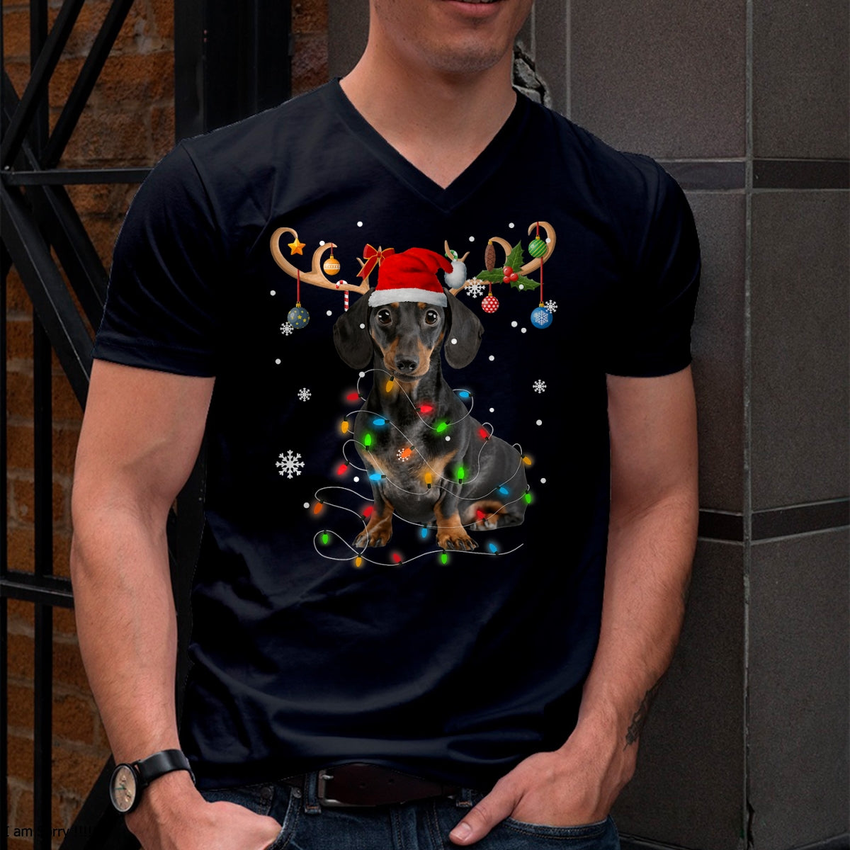 Funny Dachshund Christmas Reindeer Christmas Lights Pajama T-Shirt - Christmas Unisex T-Shirt/Hoodie/Sweatshirt - NINA00