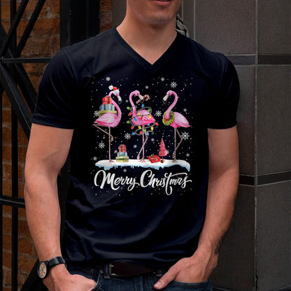 Christmas Shirts for Family, Funny christmas shirts, Christmas Unisex T-Shirt/Hoodie/Sweatshirt HLT00 - Merry Christmas Hat Santa Flamingo Light Christmas Snow T-Shirt