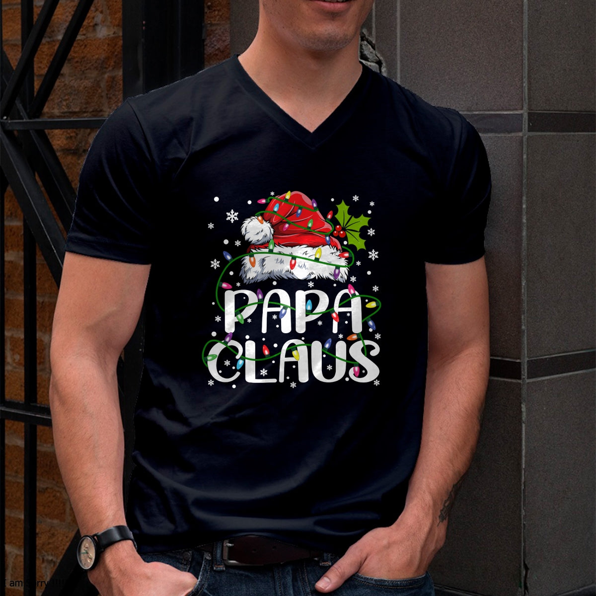 Papa Claus Christmas Lights Pajama Family Matching T-Shirt - Christmas Unisex T-Shirt/Hoodie/Sweatshirt - NINA00