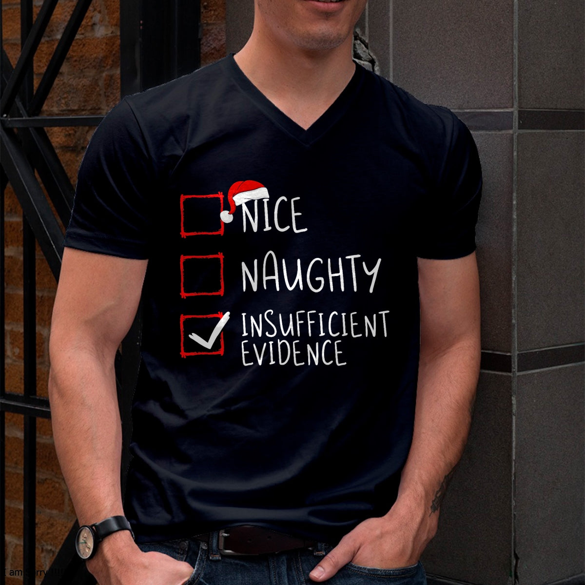 Nice Naughty Insufficient Evidence Christmas Santa Claus T-Shirt - Christmas Unisex T-Shirt/Hoodie/Sweatshirt - NINA00