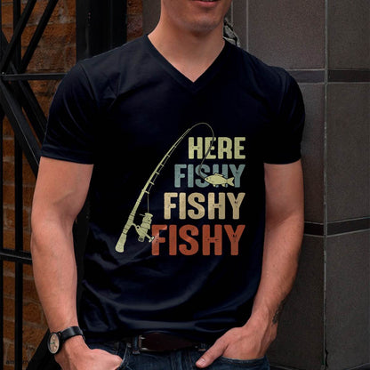 Here Fishy Fishy Fishy Fishing Angler Deep Sea Fishing Funny T-Shirt
