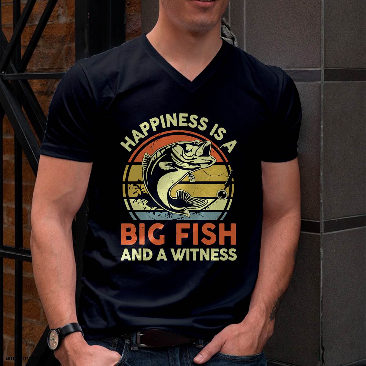 Fishing Gift Happiness Big Fish Witness Funny Bass Fish T-Shirt
