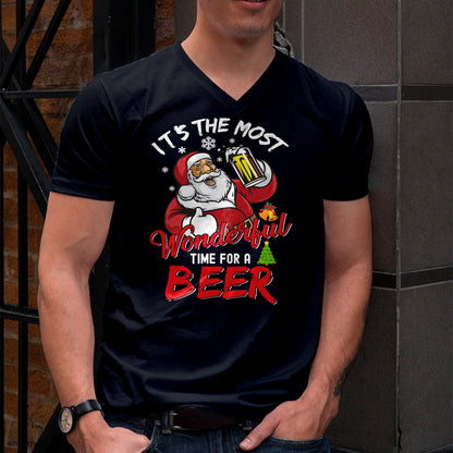 Funny Christmas Santa Claus Drinking Beer Wonderful Time T-Shirt - Christmas Unisex T-Shirt/Hoodie/Sweatshirt - NINA00