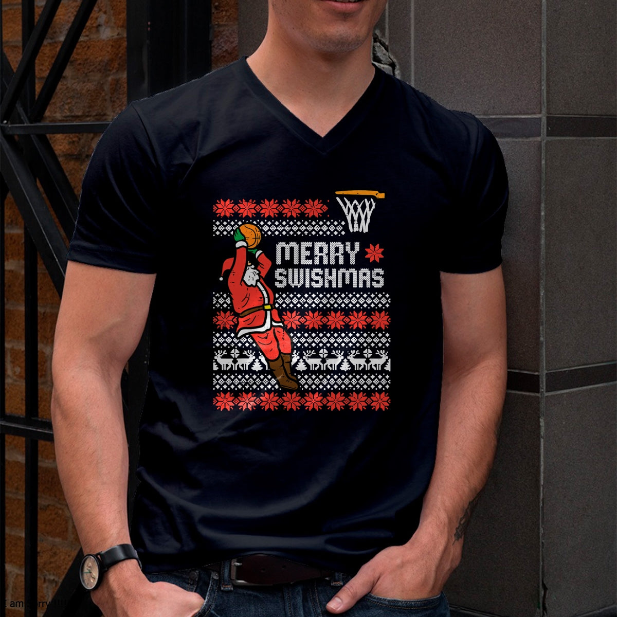 Merry Swishmas Basketball Ugly Christmas Xmas Men Boys Kids T-Shirt - Christmas Unisex T-Shirt/Hoodie/Sweatshirt - NINA00