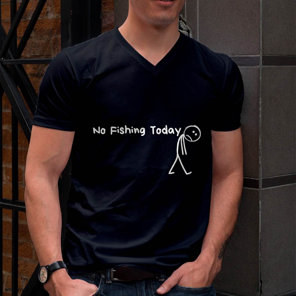 Sad Stick Figure Fishing Lover No Fishing Today T-Shirt