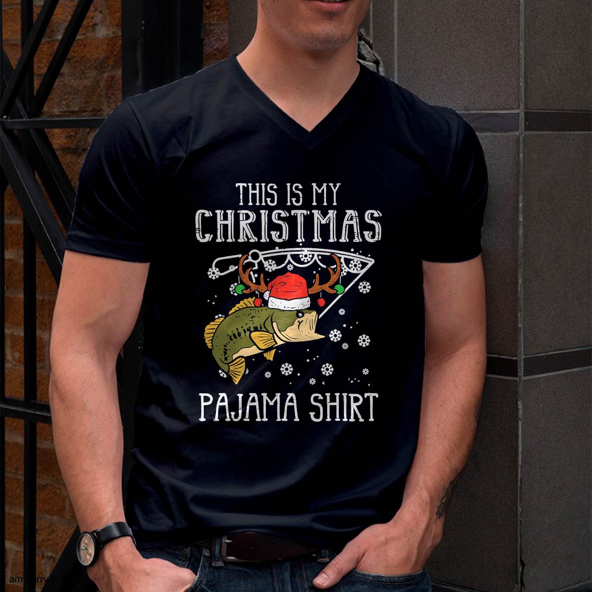 This is My Christmas Pajama Shirt Fishing Xmas T-Shirt