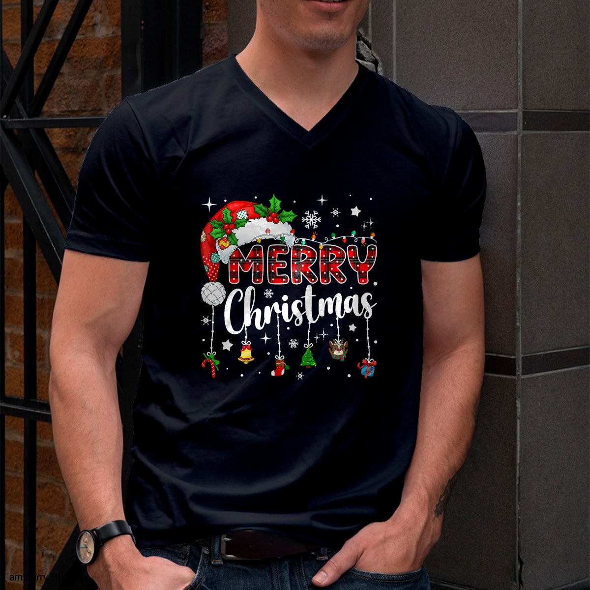 Merry Christmas Red Santa Hat Reindeer Xmas Matching Family T-Shirt - Christmas Unisex T-Shirt/Hoodie/Sweatshirt - NINA00