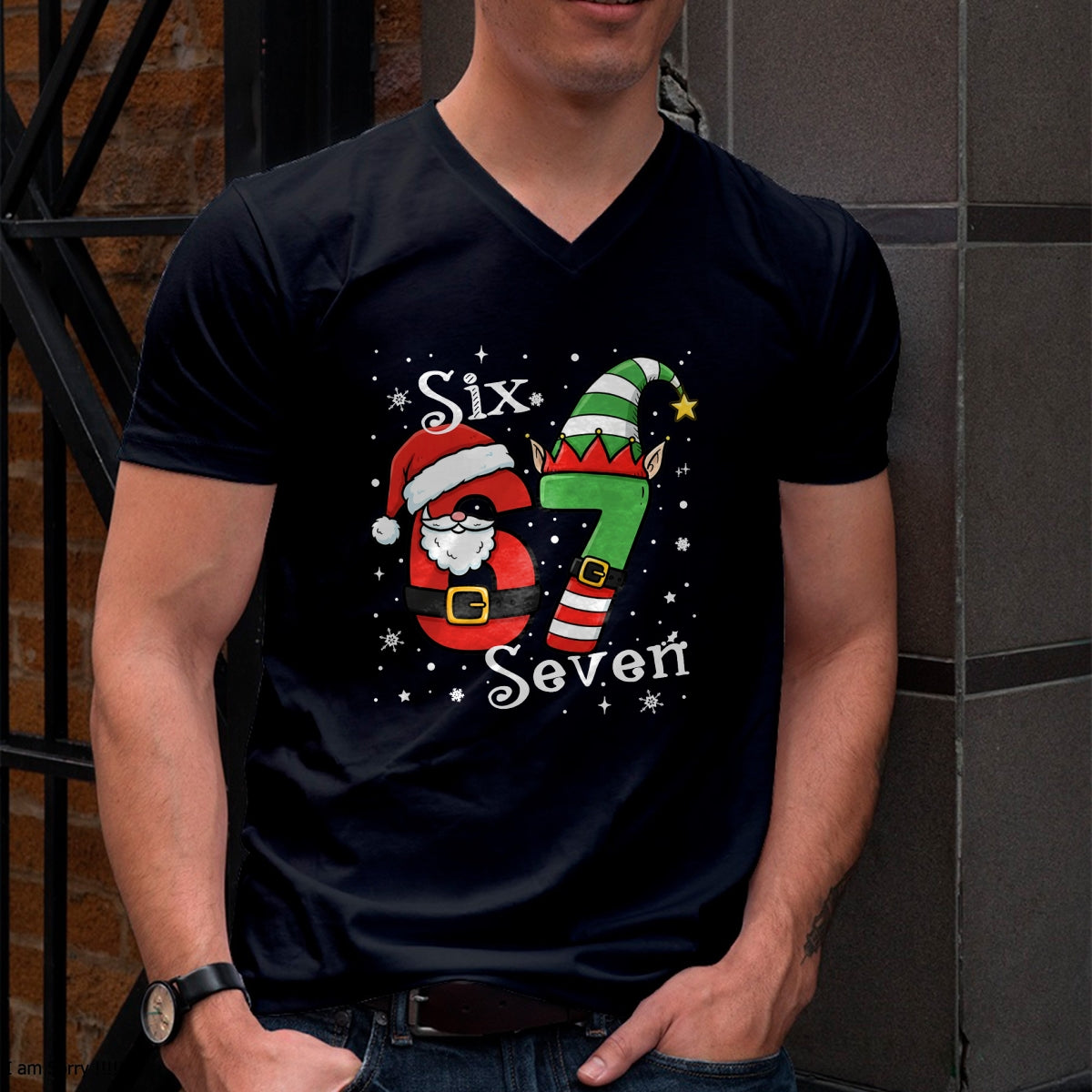 Funny Six Seven 67 Meme 6 7 Elf Santa Christmas Pajamas Kids T-Shirt - Christmas Unisex T-Shirt/Hoodie/Sweatshirt - NINA00
