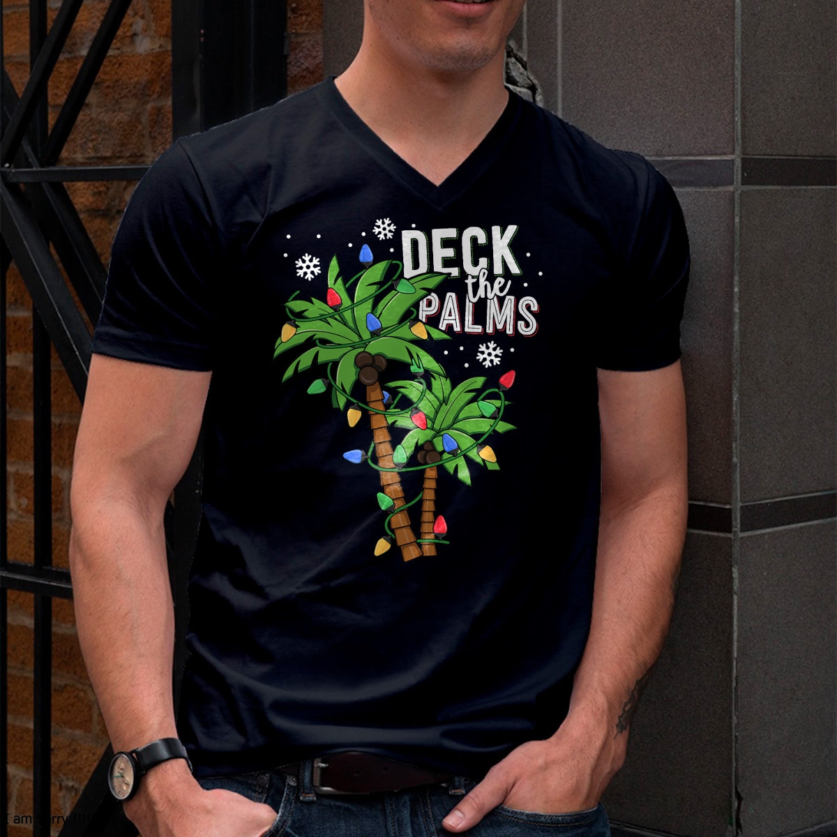 Deck The Palms Tropical Hawaii Christmas Palm Tree Lights T-Shirt - Christmas Unisex T-Shirt/Hoodie/Sweatshirt - NINA00