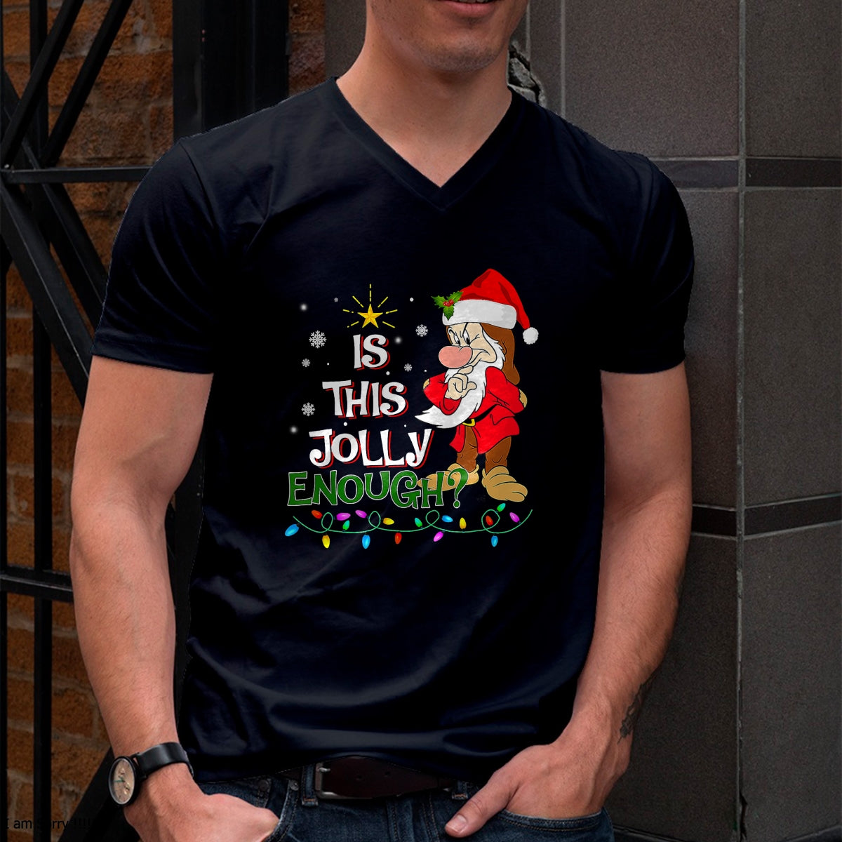 Is This Jolly Enough Grumpy Elf Pajama Christmas Lights T-Shirt - Christmas Unisex T-Shirt/Hoodie/Sweatshirt - NINA00