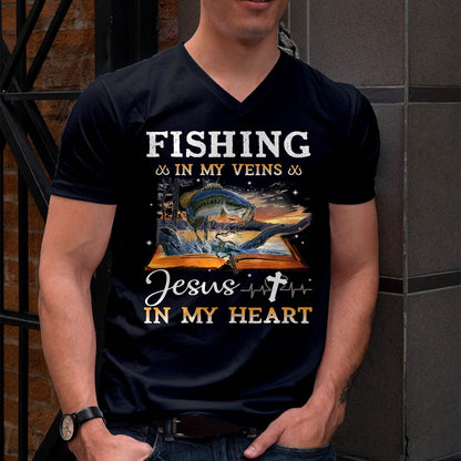 Fishing in My Veins and Jesus in My Heart Fishing Lovers T-Shirt