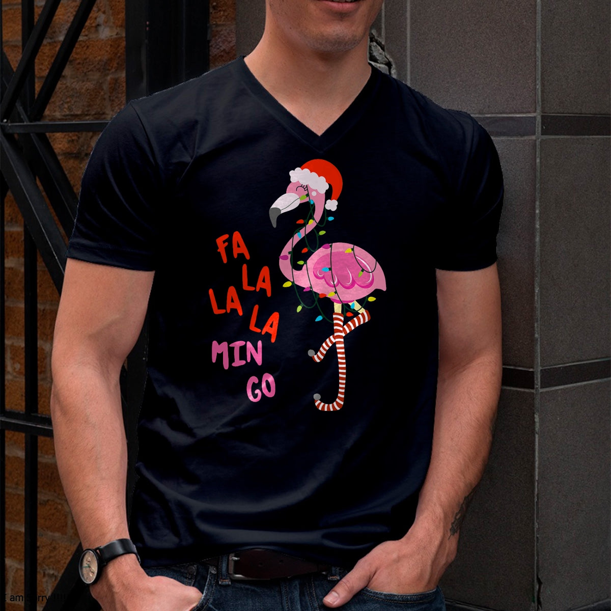 Fa La La Mingo Flamingo Christmas Tropical Xmas Tree Lights T-Shirt - Christmas Unisex T-Shirt/Hoodie/Sweatshirt - NINA00