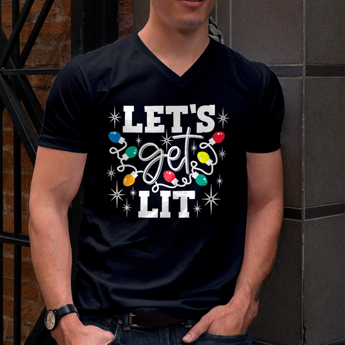 Let's Get Lit Drinking Santa Hat Christmas Lights Funny T-Shirt - Christmas Unisex T-Shirt/Hoodie/Sweatshirt - NINA00