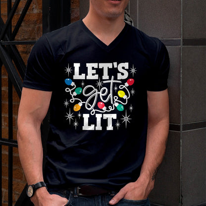 Let's Get Lit Drinking Santa Hat Christmas Lights Funny T-Shirt - Christmas Unisex T-Shirt/Hoodie/Sweatshirt - NINA00