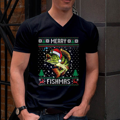 Merry Fishmas Bass Fish Fishing Christmas Ugly Sweater Xmas T-Shirt