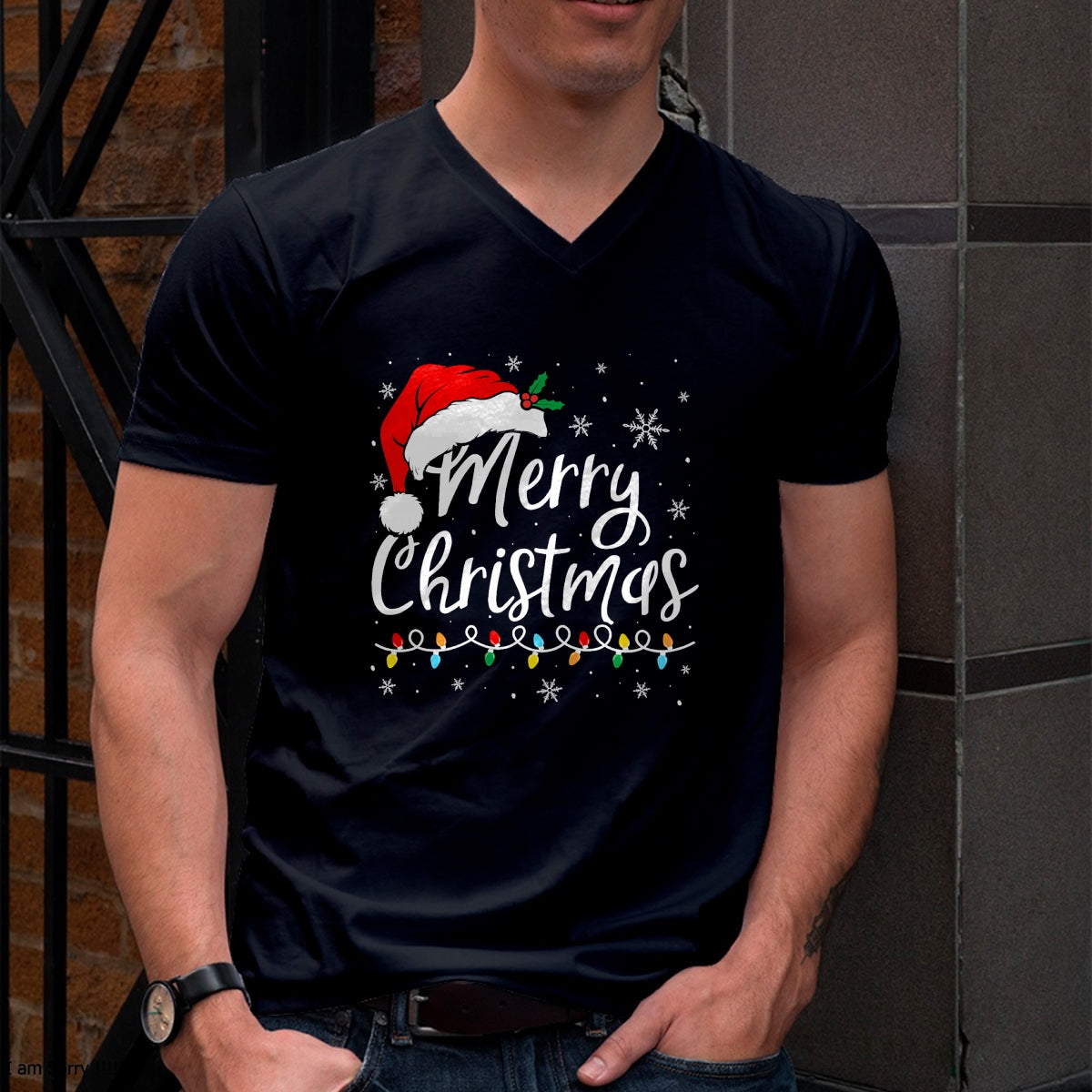 Merry Christmas Lights Santa Hat Xmas Family Matching Pajama T-Shirt - Christmas Unisex T-Shirt/Hoodie/Sweatshirt - NINA00