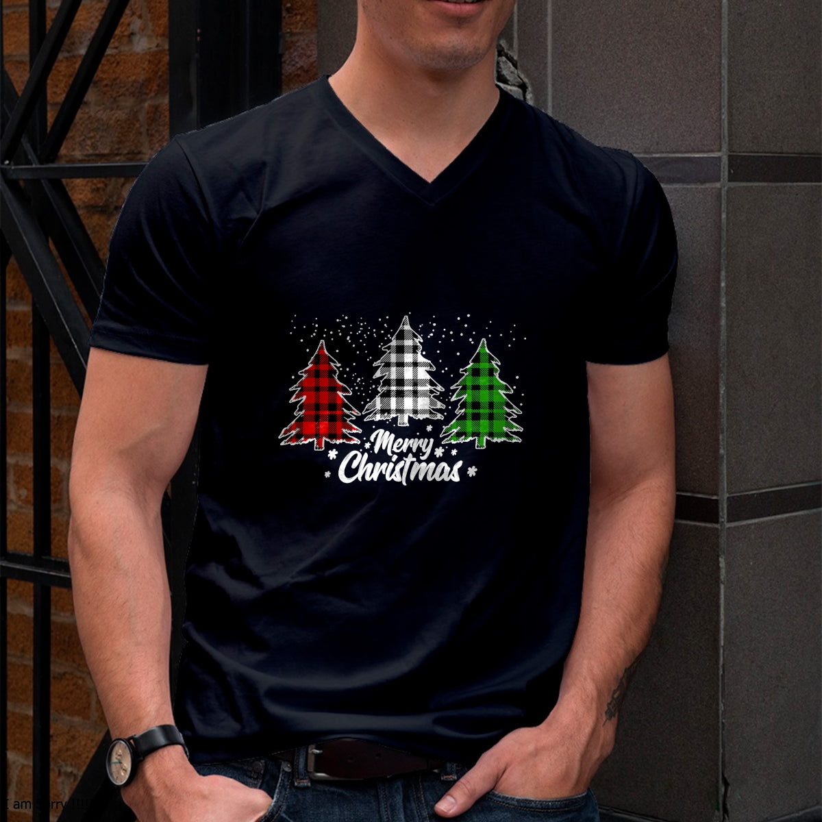 Merry Christmas Tree Xmas Buffalo Plaid Red White Green T-Shirt - Christmas Unisex T-Shirt/Hoodie/Sweatshirt - NINA00