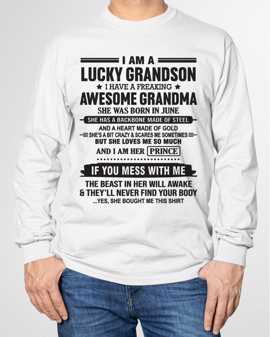 I Am A Lucky Grandson T-Shirt – Birthday Gift From June Grandma / Woman - NINA06 (SKU11-29-06)