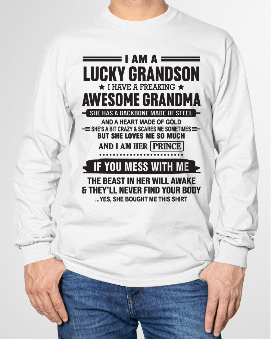 I Am A Lucky Grandson T-Shirt – Birthday Gift From Grandma / Woman - NINA00 (SKU11-29-00)