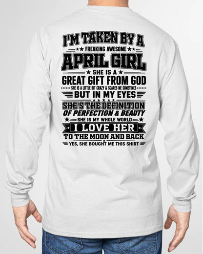 APRIL - I'm Taken By A Freaking Awesome Girl Shirt – Gift for your Boyfriend or Husband from wife - NINA04 (SKU2606-320-04)