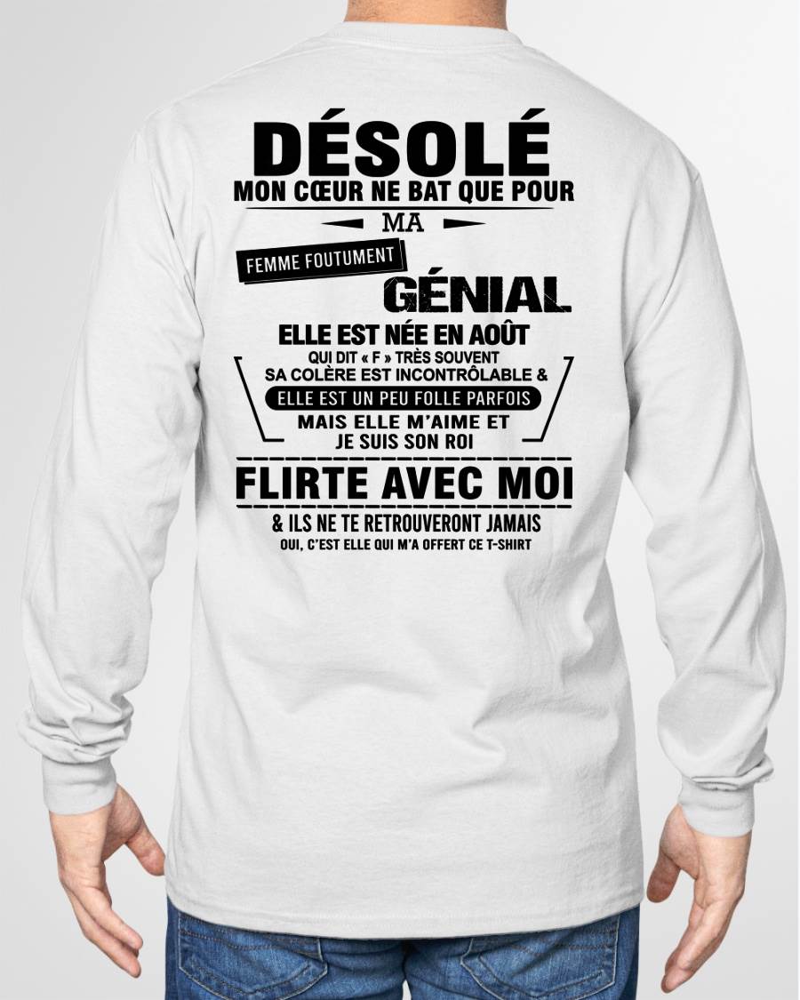 AOÛT - DÉSOLÉ, MON CŒUR NE BAT QUE POUR MA FEMME FOUTUMENT GÉNIALE — DE SA FEMME - FR08 / NINA08 (SKU26T-01258-08)