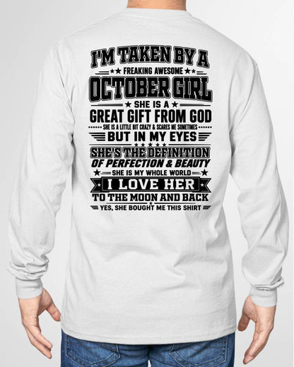 OCTOBER - I'm Taken By A Freaking Awesome Girl Shirt – Gift for your Boyfriend or Husband from wife - NINA10 (SKU2606-320-10)