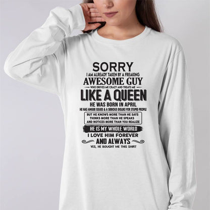 April - Sorry I am already taken by a freaking awesome guy - Gift for Wife From Husband - NINA04 (SKU08-25-04)