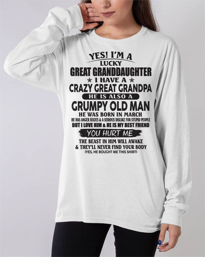 MARCH - LUCKY GREAT GRANDDAUGHTER OF CRAZY GREAT GRANDPA - PERFECT GIFT FROM GREAT GRANDPA - NINA03 (SKU12-287-03)