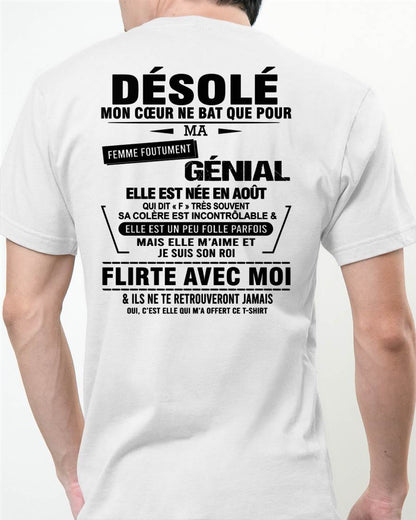 AOÛT - DÉSOLÉ, MON CŒUR NE BAT QUE POUR MA FEMME FOUTUMENT GÉNIALE — DE SA FEMME - FR08 / NINA08 (SKU26T-01258-08)