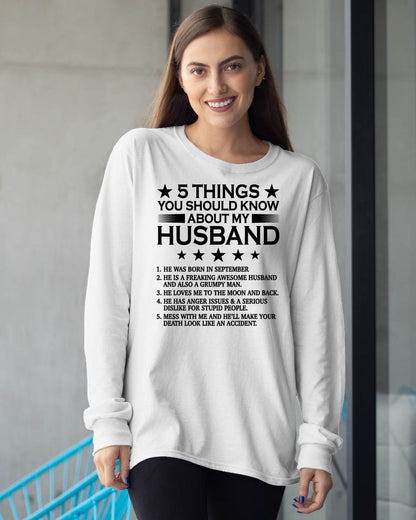 SEPTEMBER - 5 THINGS YOU SHOULD KNOW ABOUT MY HUSBAND - T SHIRT GIFT FROM HUSBAND - NINA09 (SKU2605-36-09)