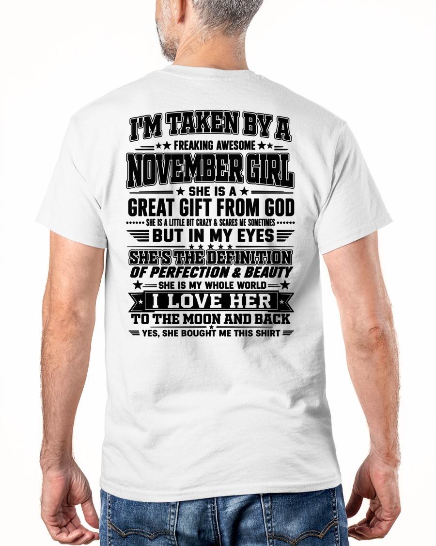 NOVEMBER - I'm Taken By A Freaking Awesome Girl Shirt – Gift for your Boyfriend or Husband from wife - NINA11 (SKU2606-320-11)