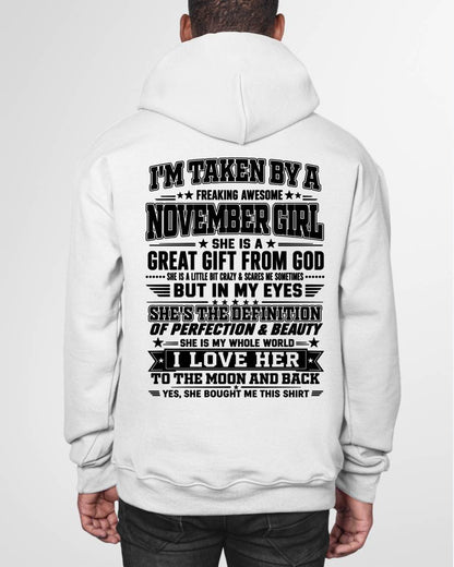 NOVEMBER - I'm Taken By A Freaking Awesome Girl Shirt – Gift for your Boyfriend or Husband from wife - NINA11 (SKU2606-320-11)