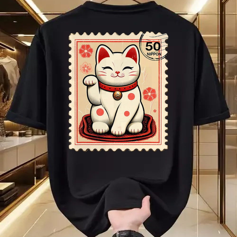 Cat Love Shirt, Funny Cat Lover Gift UnisexT-Shirt/Hoodie/Sweatshirt HLT00 - Maneki Neko Japanese Kawaii Lucky Cat Stamp Retro Aesthetic T-Shirt (1)