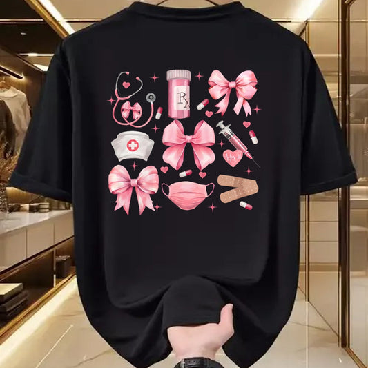 Funny Nurse Shirt, Nurse Unisex T-Shirt/Hoodie/Sweatshirt HLT00 - Women Pink Retro Nurse Coquette Pink Bow Girlie Nurse Life T-Shirt